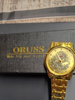 Russ Men's Gold Dragon Dial Stainless Steel Watch